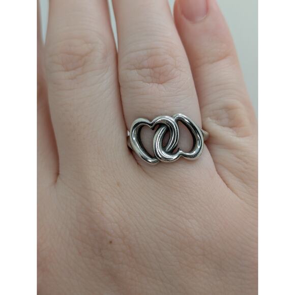 JAMES AVERY STERLING SILVER LINKED HEARTS RING SIZE 7 DOUBLE HEART W BOX - Picture 5 of 6